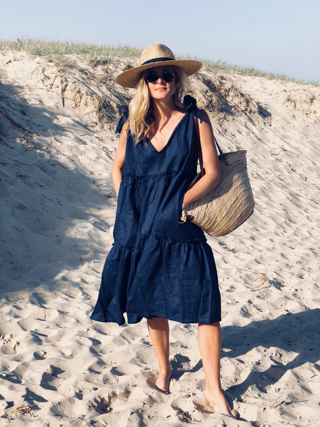 LJC Ostuni Dress - Linen - Navy