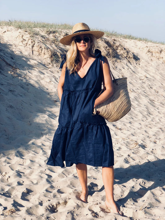 LJC Ostuni Dress - Linen - Navy