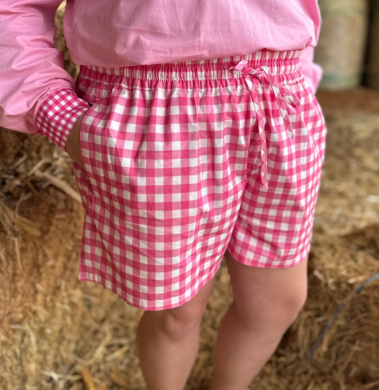 Dusty Wattle - Joy Cotton Short - Hot Pink/White Check