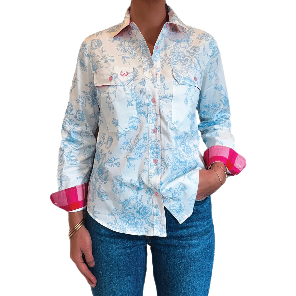 Antola - Annabelle Full Button Workshirt - Pink Check Trim