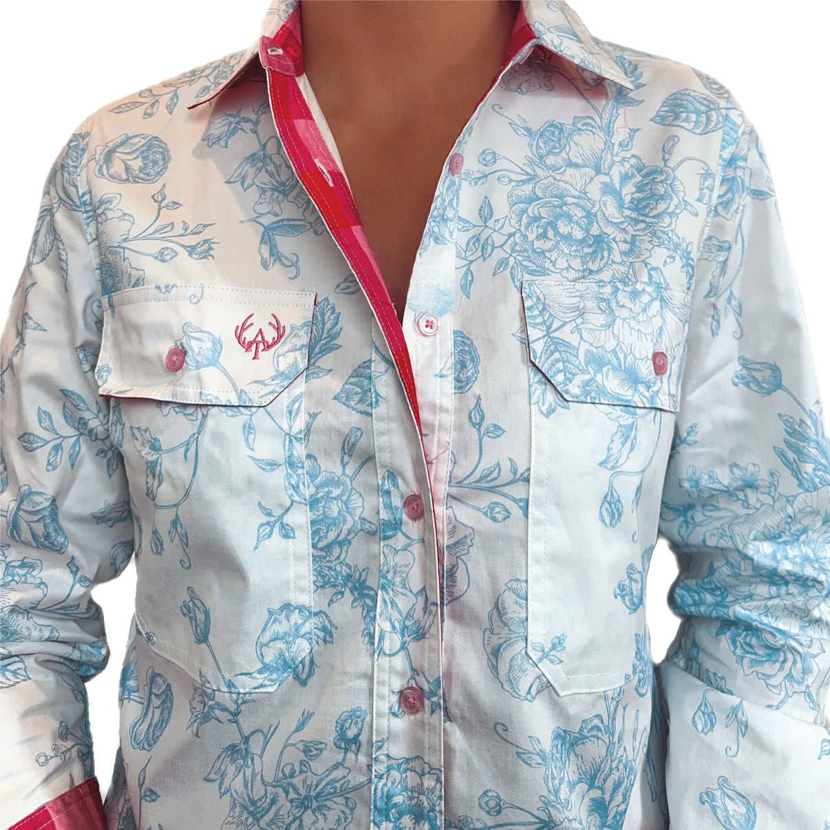 Antola - Annabelle Full Button Workshirt - Pink Check Trim