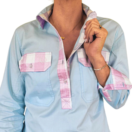Antola - Emma Half Button Shirt - Gingham Trim