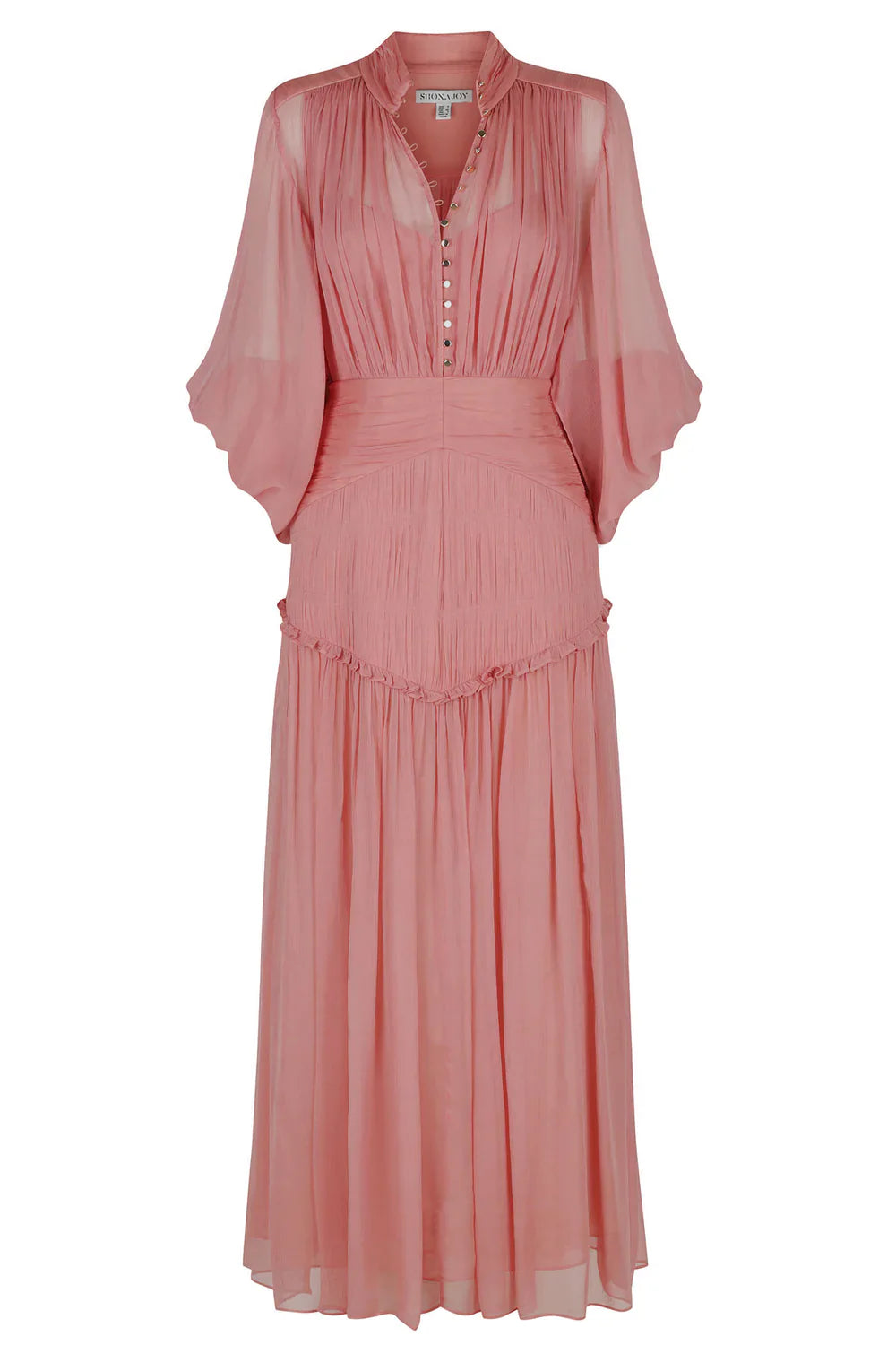 HIRE DRESS - SHONA JOY - LAUREN BUTTON UP RUCHED MIDI DRESS - BLUSH
