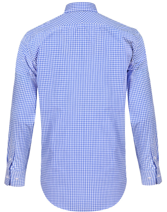 Benchmark - Men’s Gingham Check Long Sleeve Shirt - Sky Blue/White