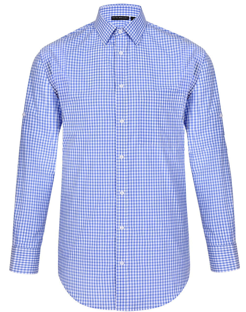 Benchmark - Men’s Gingham Check Long Sleeve Shirt - Sky Blue/White