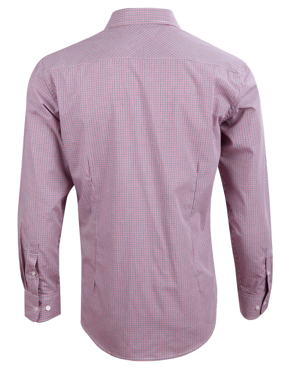 Benchmark - Men’s Two Tone Mini Gingham Long Sleeve Shirt - Black/Red/White
