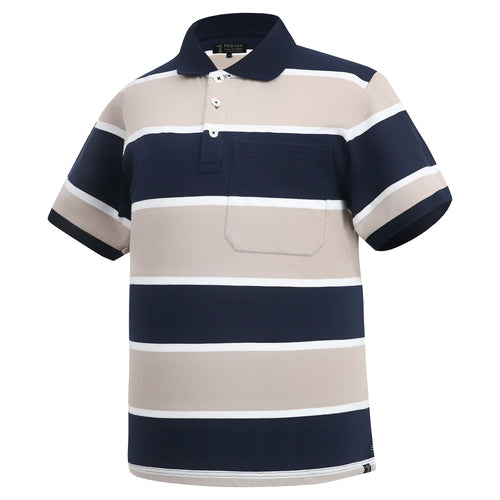 Pilbara - Mens Yarn Dyed Stripe Polo - Clay /French Navy/White