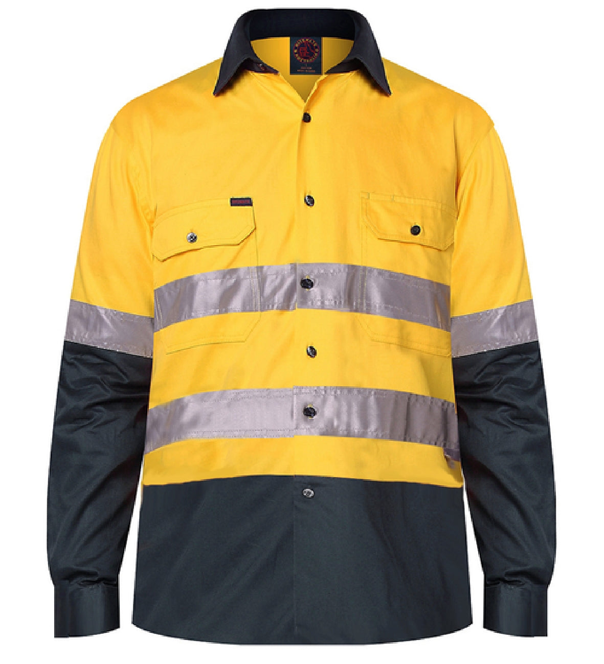 Ritemate - Mens Open Front Shirt L/S 50MM Reflective Tape - Yellow/Bottle