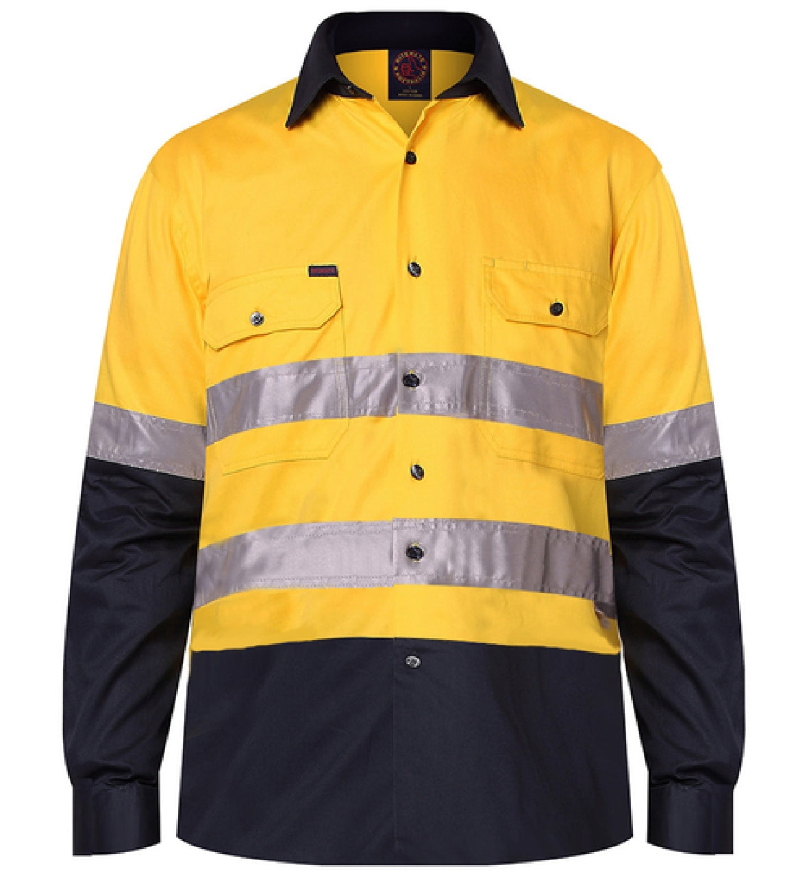Ritemate - Mens Open Front Shirt L/S 50MM Reflective Tape - Yellow/Navy