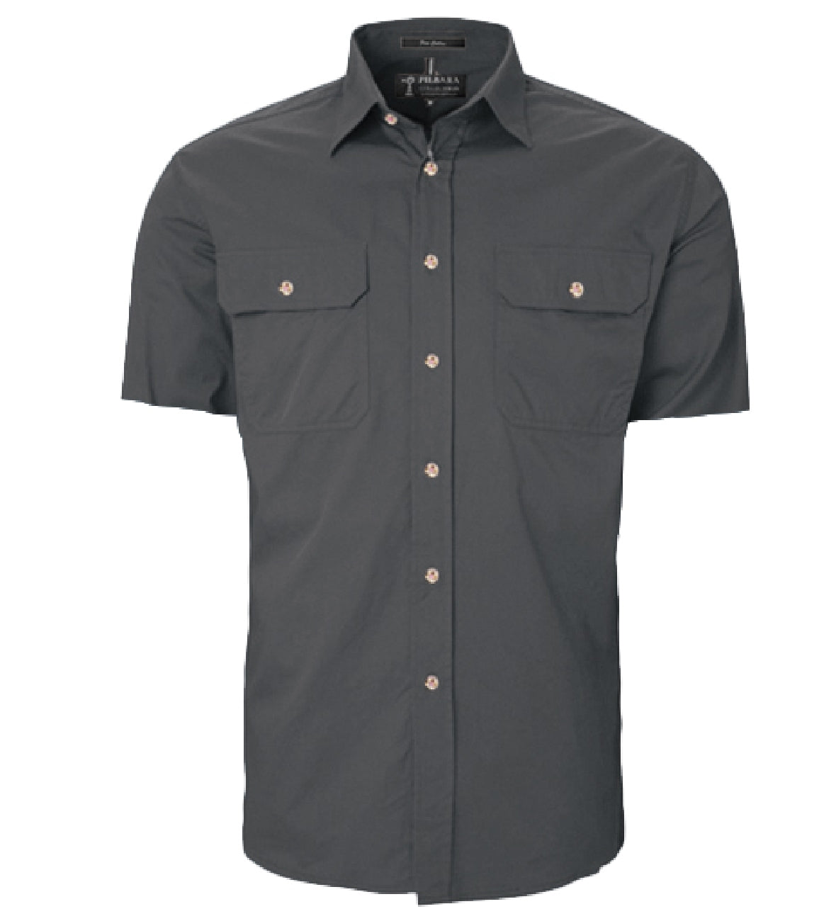 Pilbara - Mens Open Front Work Shirt Short Sleeve - Charcoal