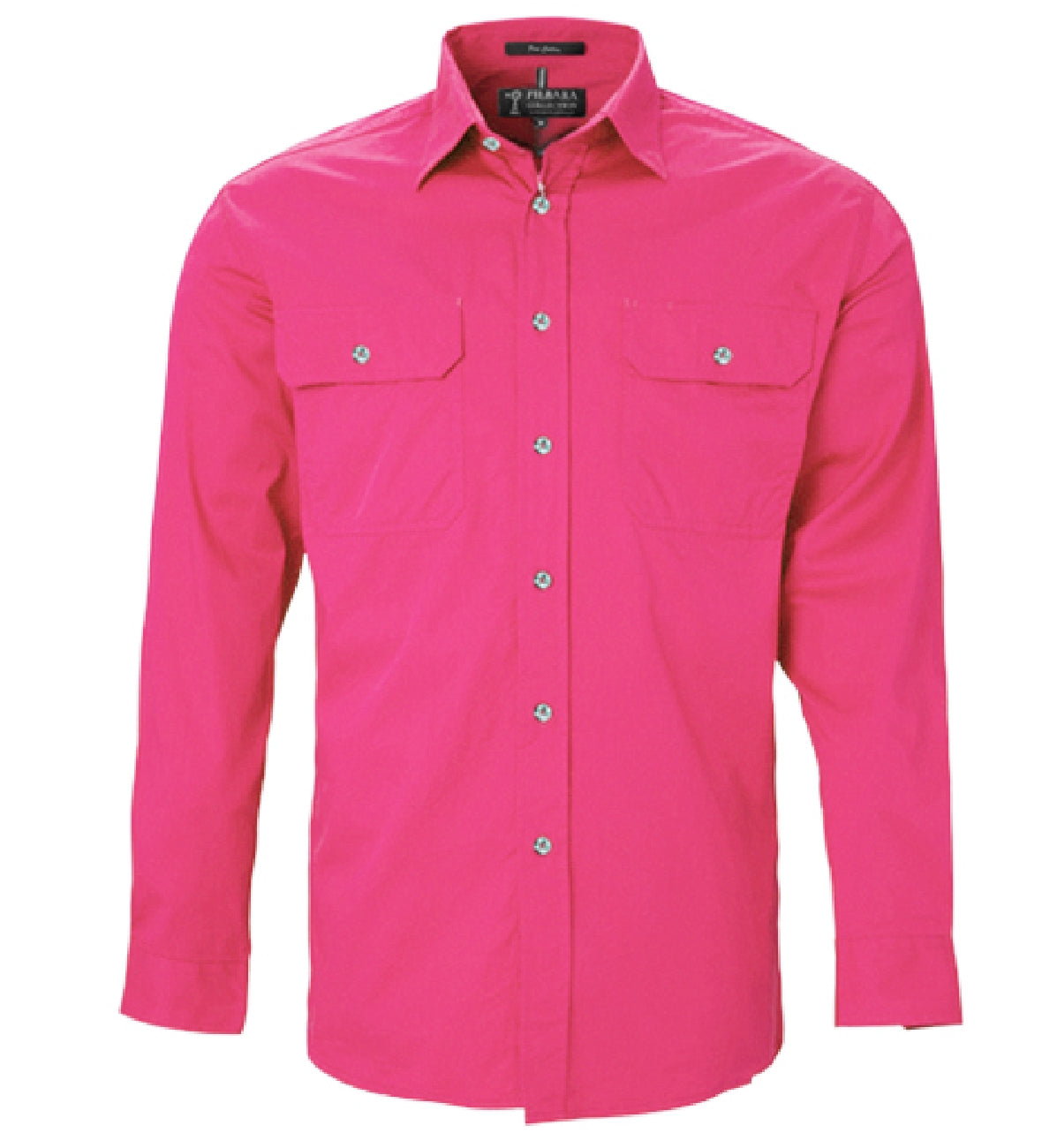 Pilbara - Mens Open Front Work Shirt - Hot Pink