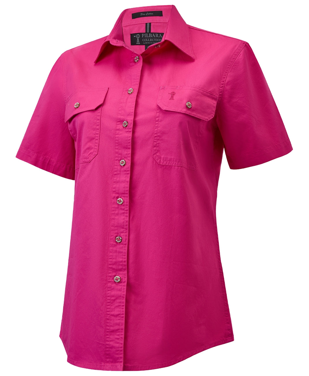 Pilbara - Women's Open Front S/S Shirt - Hot Pink