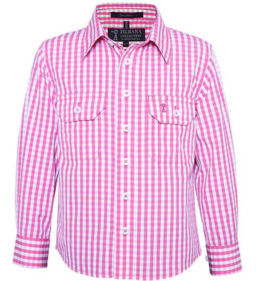 Pilbara - Childrens Open Front Shirt - Pink Check