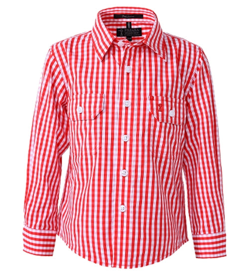 Pilbara - Childrens Open Front Shirt - Red Check