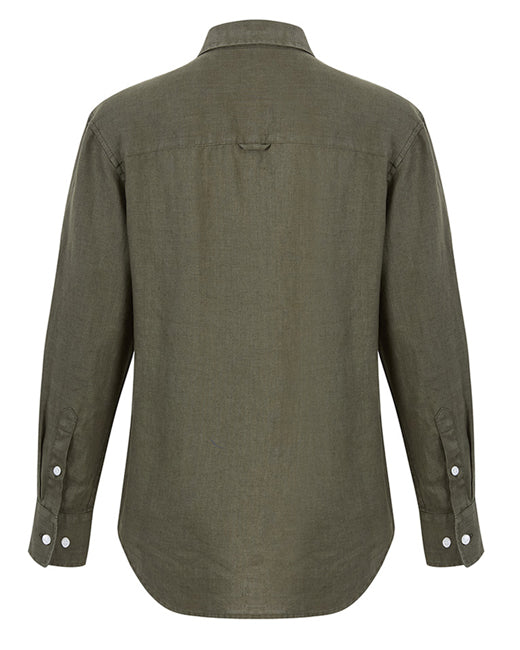 Pilbara- Womens Florence Classic Linen Long Sleeve Shirt - Olive