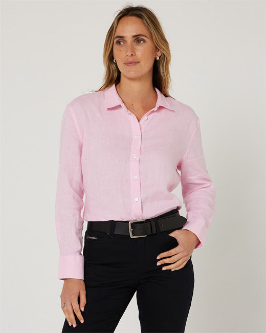 Pilbara - Womens Florence Classic Linen Long Sleeve Shirt - Pink