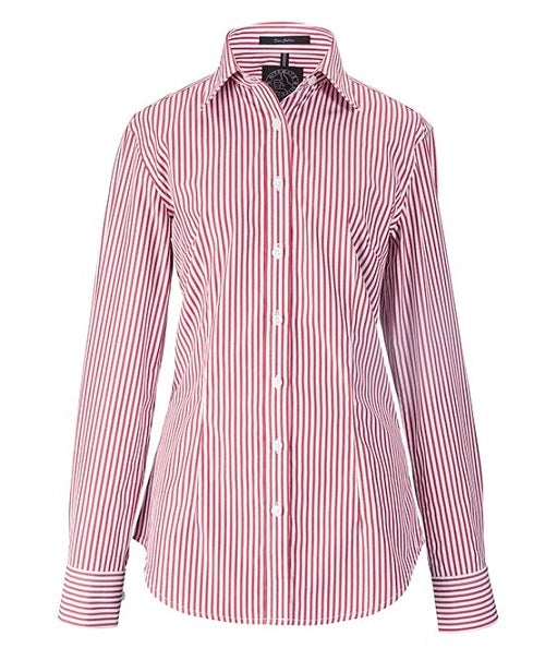 Pilbara - Womens Open Front Shirt - Red Stripes
