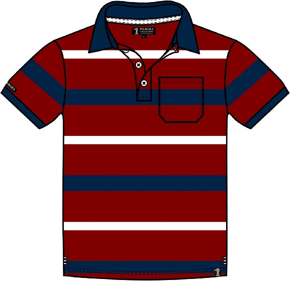 Pilbara - Pilbara Men's Y/D Striped Pocket Polo - Red-Navy-White