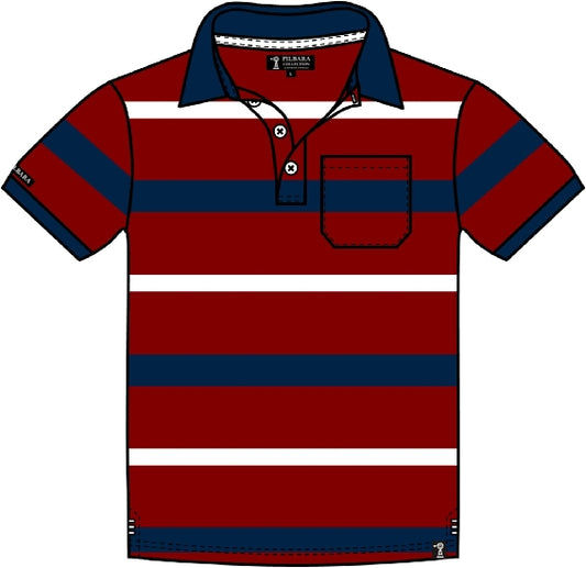 Pilbara - Pilbara Men's Y/D Striped Pocket Polo - Red-Navy-White