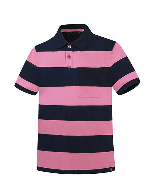 Pilbara -Men's Y/D Striped Pocket Polo - Cardinal/French Navy