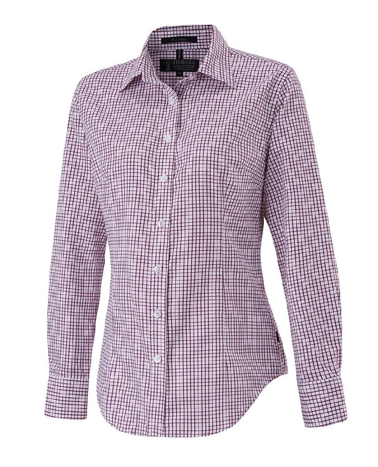 Pilbara - Ladies Open Front Shirt - Burgundy-White