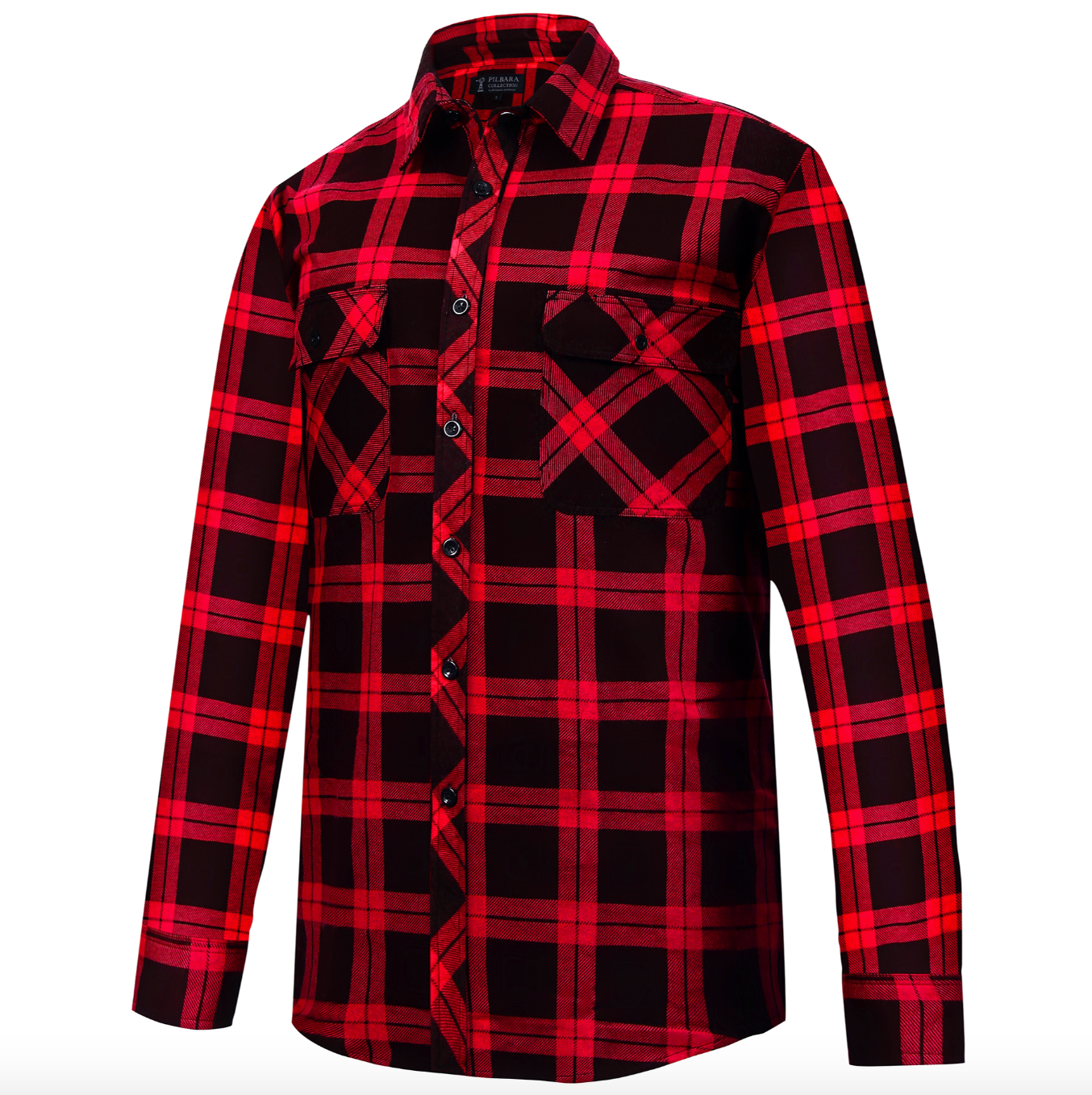 Pilbara - Men's Flannelette Quilted Shirt - Red/Black