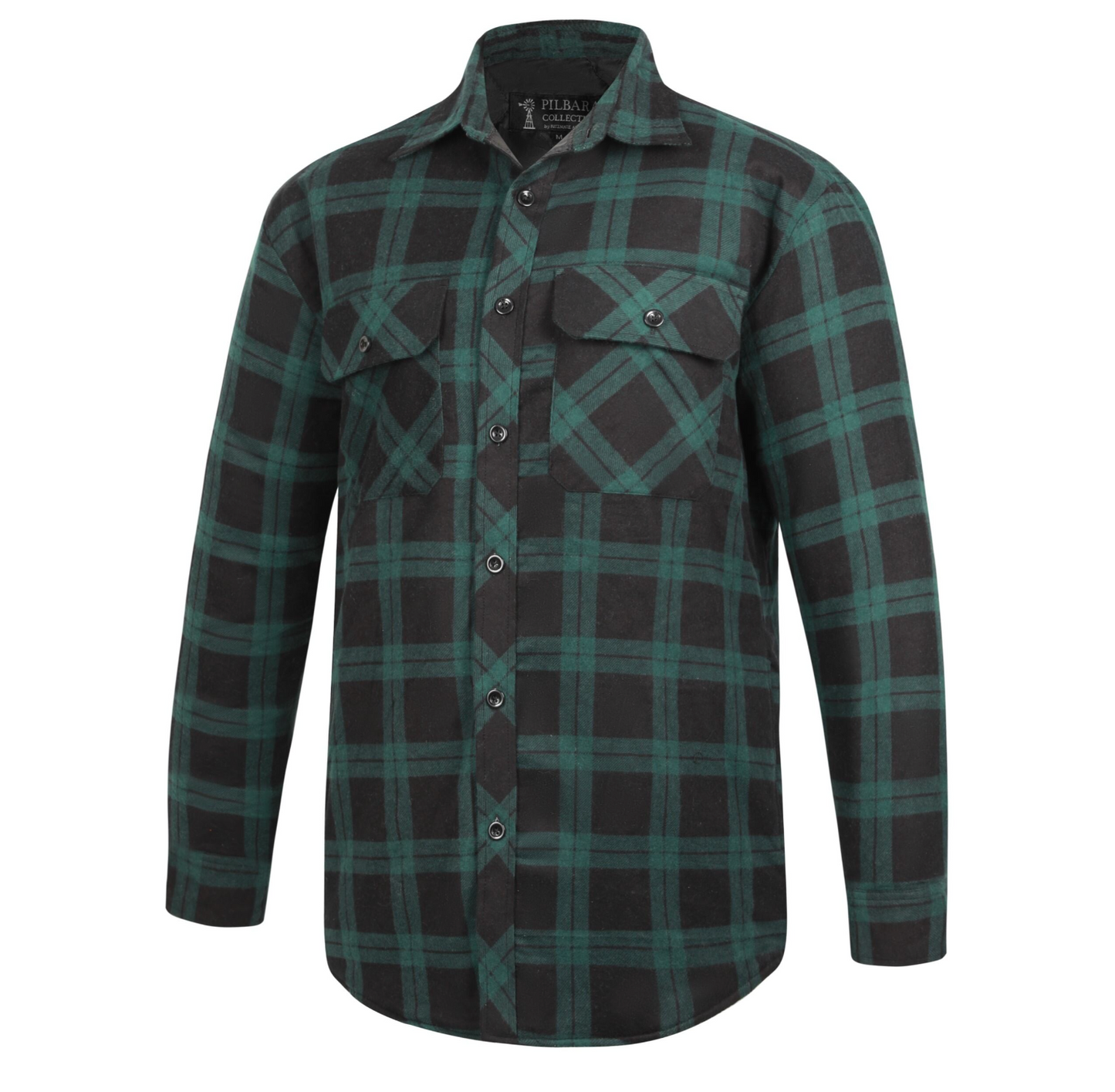 Pilbara - Men's Flannelette Quilted Shirt - Green/Black