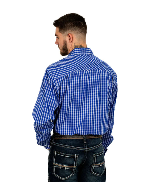 Just Country - Mens Open Front Dress Shirt - Navy Blue Check