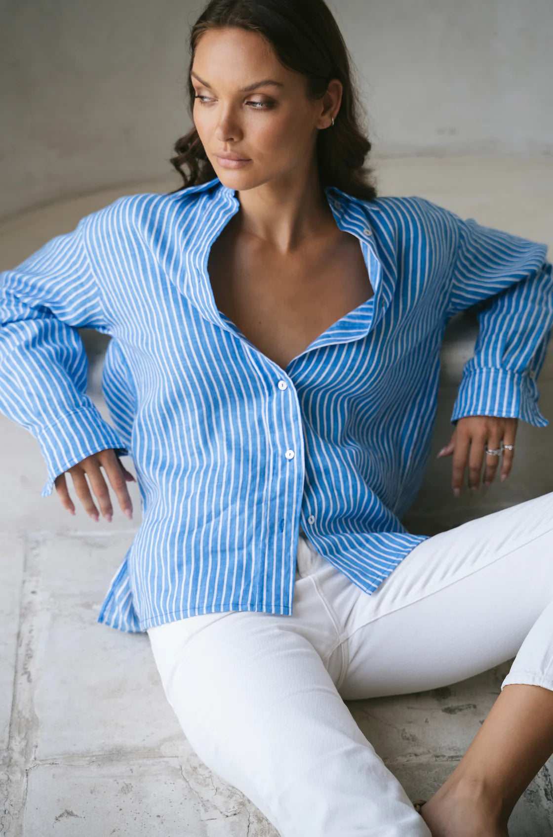 LJC Charlie Shirt - Linen - Ocean Stripe