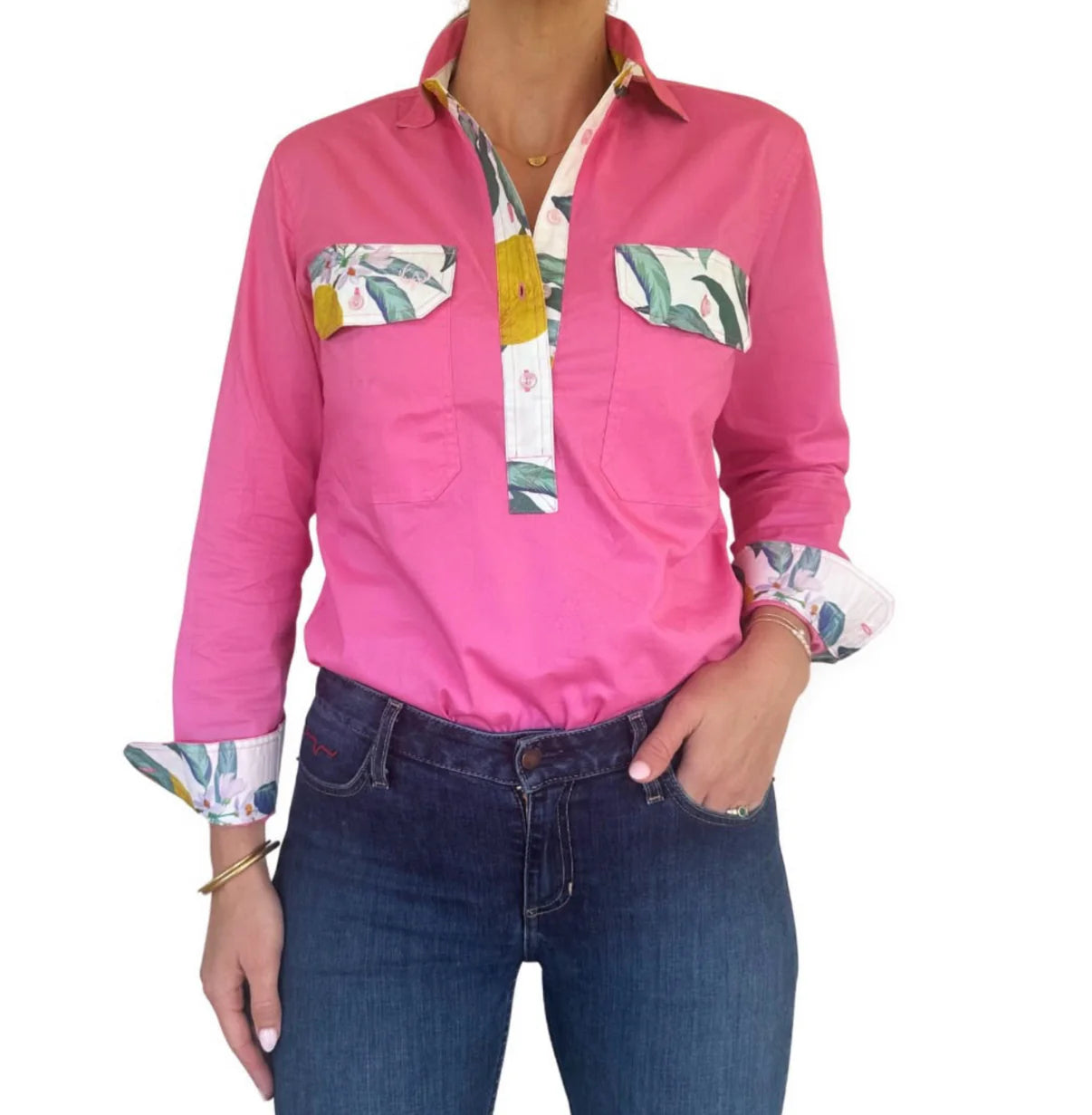 Antola - Holly Half Button Shirt - Lemon Trim