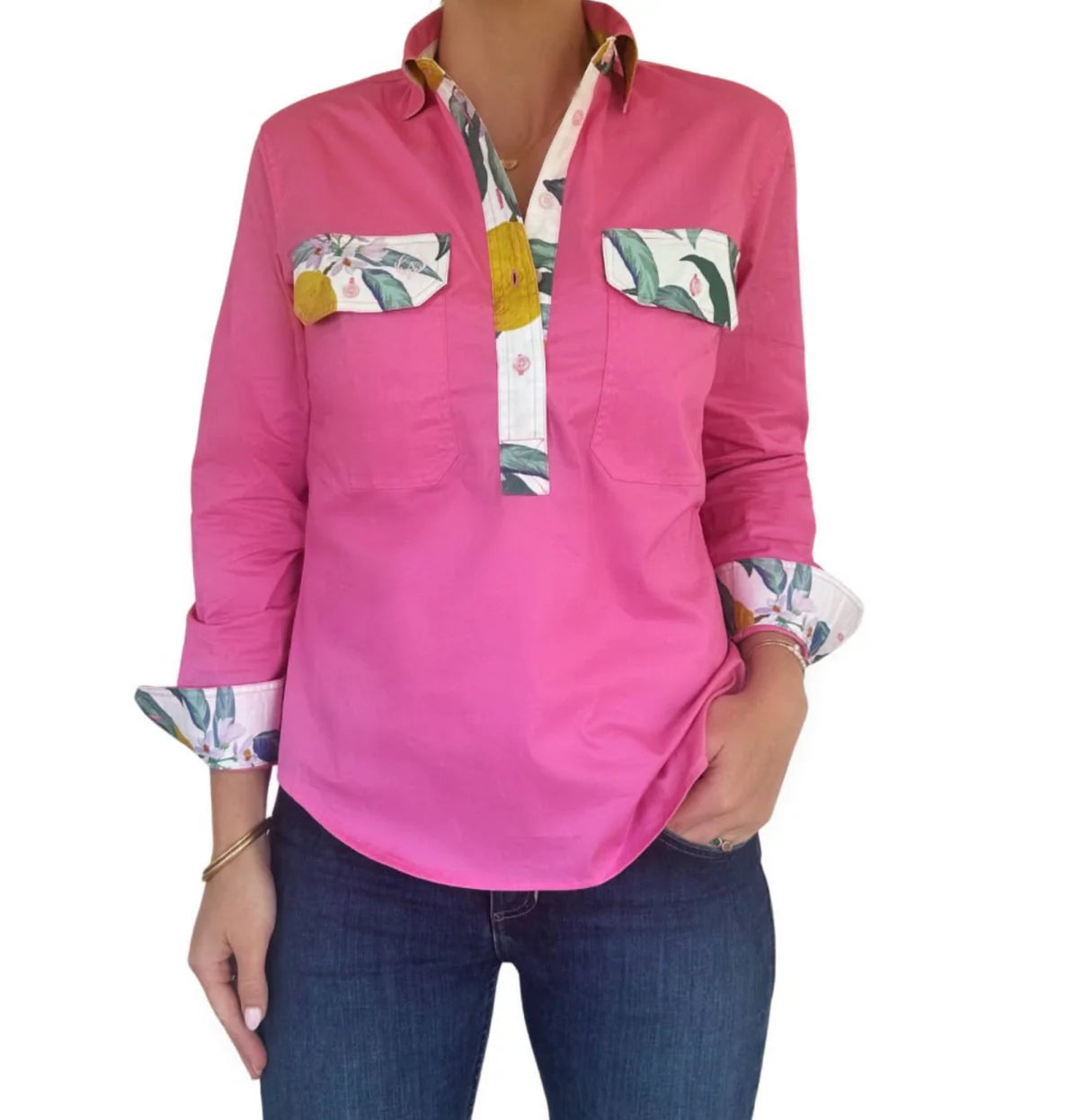Antola - Holly Half Button Shirt - Lemon Trim