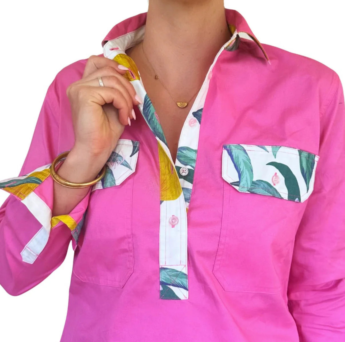 Antola - Holly Half Button Shirt - Lemon Trim