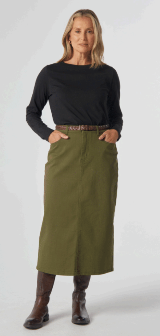 Goondiwindi Cotton - 5 Pocket Maxi Skirt - Sage