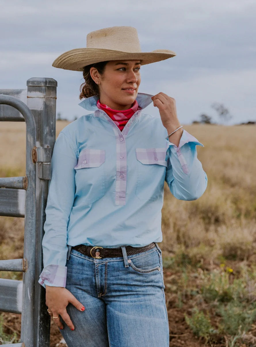 Antola - Emma Half Button Shirt - Gingham Trim