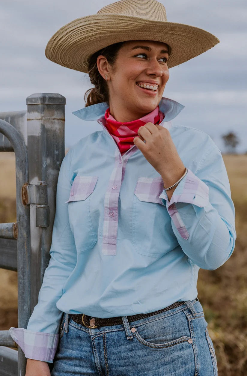Antola - Emma Half Button Shirt - Gingham Trim