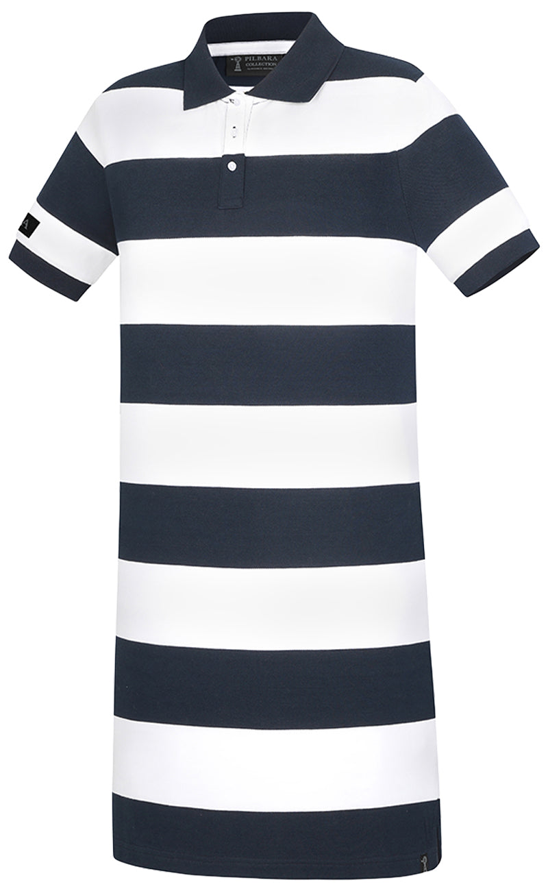Pilbara - Madeline Classic Cotton Polo Dress - French Navy/White