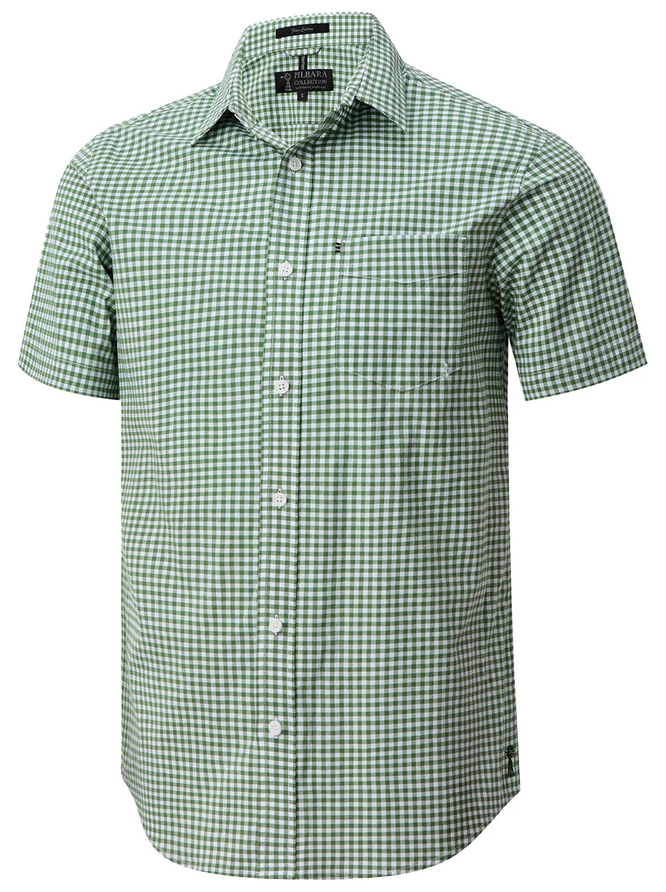 Pilbara - Mens Short Sleeve Gingham Shirt - Green/White Check