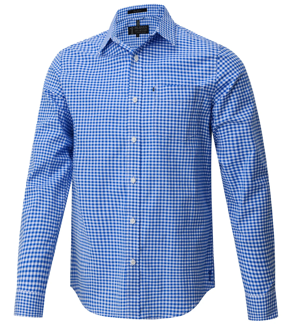 Pilbara - Mens Long Sleeve Gingham Shirt - Blue/White Check