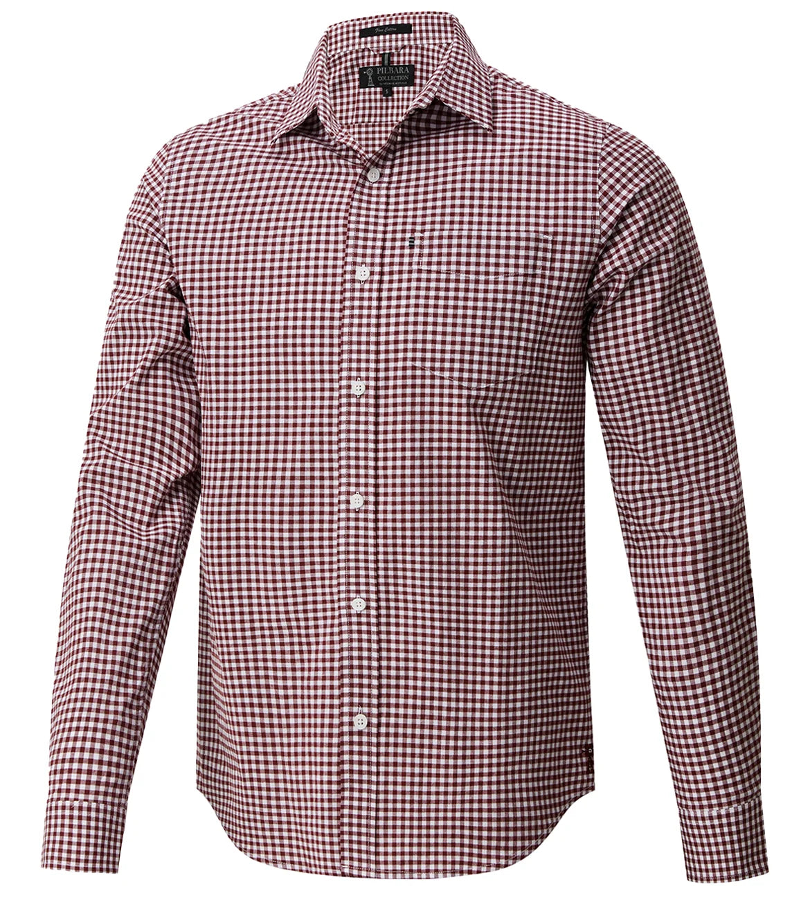 Pilbara - Mens Long Sleeve Gingham Shirt - Ochre/White Check