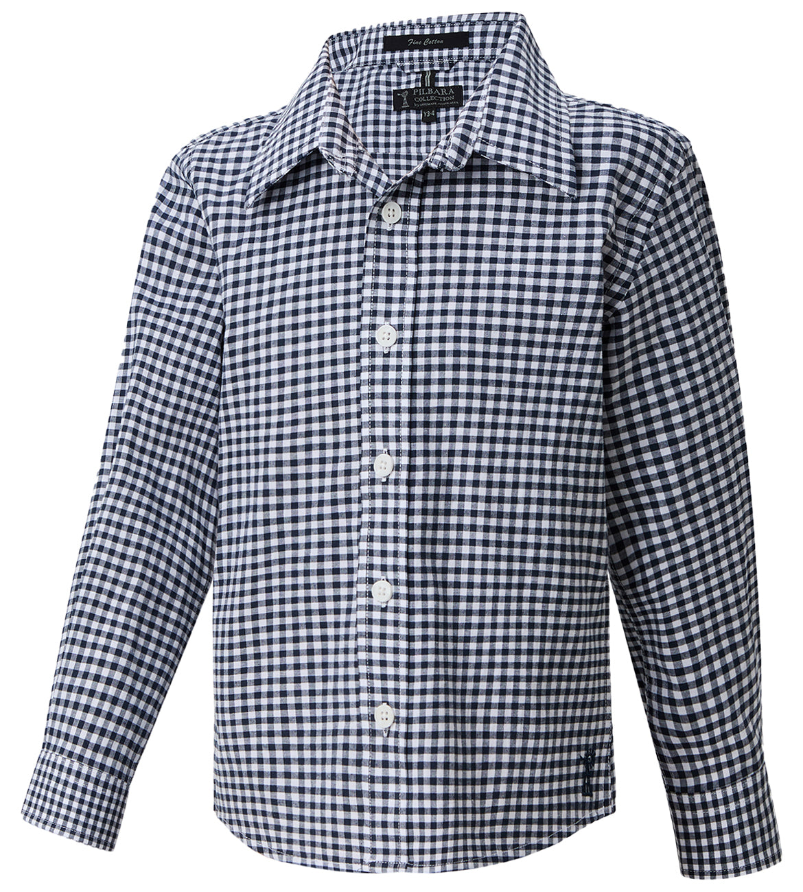 Pilbara - Children's L/S Gingham Shirt - Navy/White