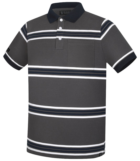 Pilbara - Mens Yarn Dyed Stripe Polo - Charcoal/White/Navy
