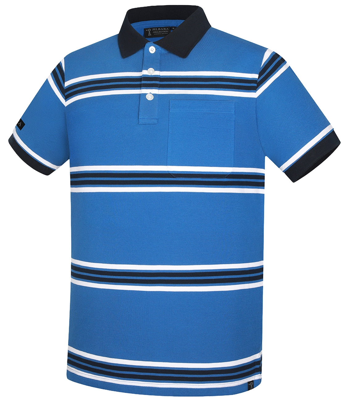 Pilbara - Mens Yarn Dyed Stripe Polo - Deep Blue/White/Navy