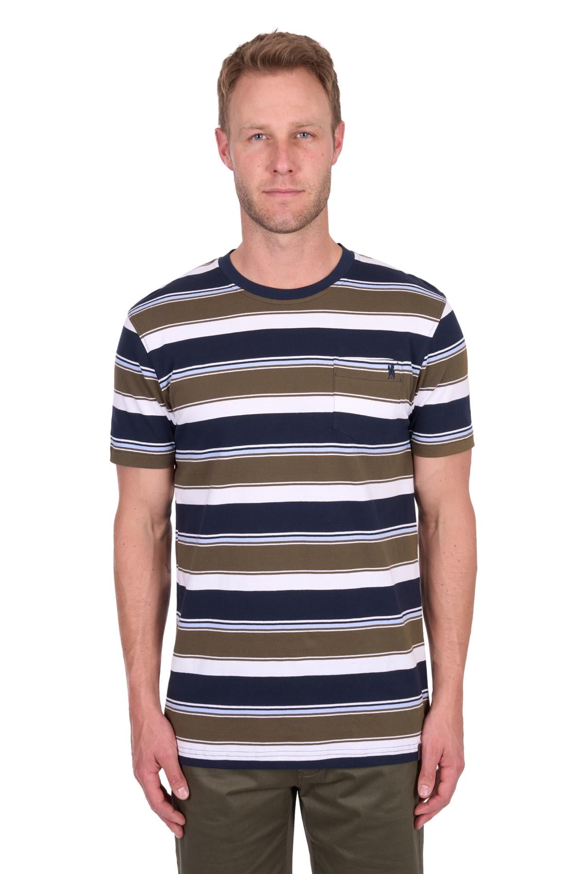 Thomas Cook - Keith Stripe One Pocket Short Sleeve Tee - Navy / Dark Tan