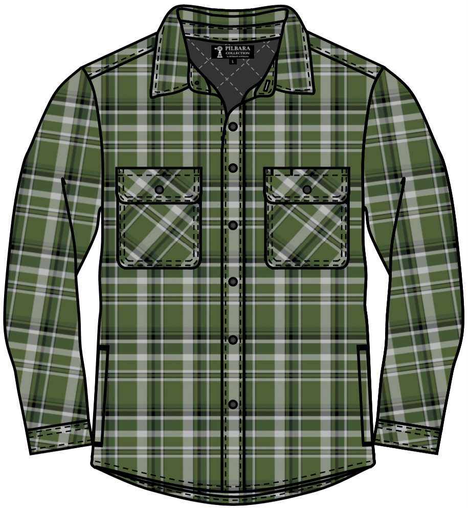 Pilbara - Men's Flannelette Quilted Shirt - Green/Black