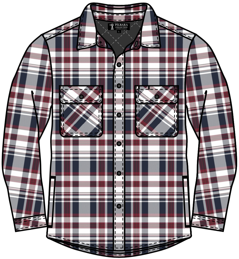 Pilbara - Men's Flannelette Quilted Shirt - Red/Black