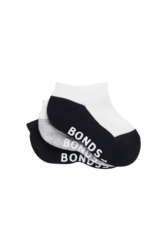 Bonds - Infant Sportlet Socks 3 Pack - White/Grey/Black