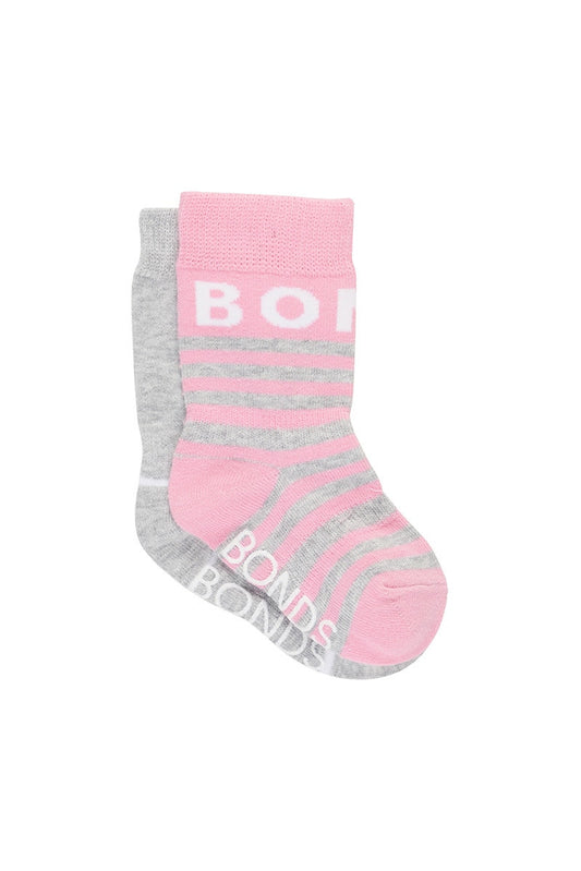 Bonds - Infant Sportlet Socks 2 Pack - Grey/Pink