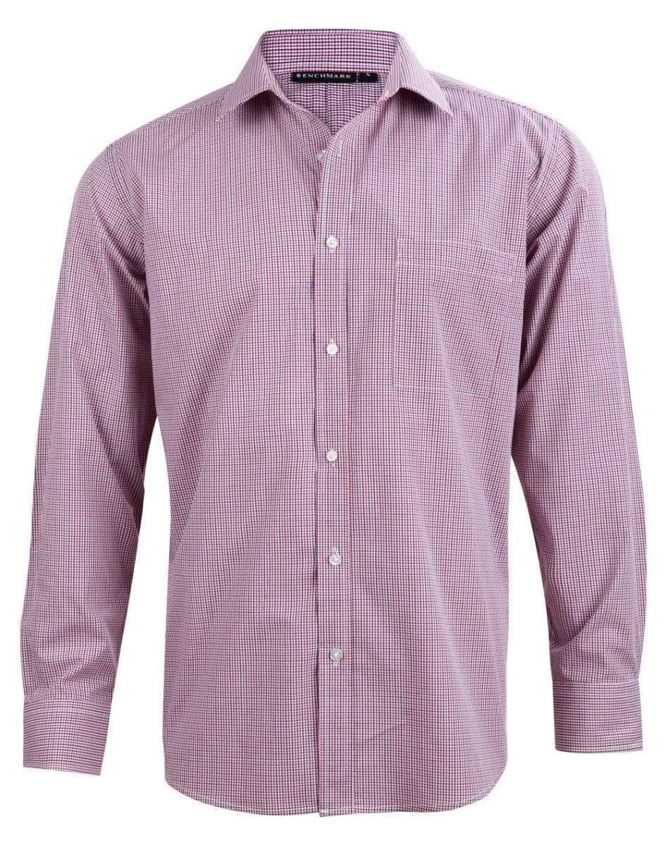 Benchmark - Men’s Two Tone Mini Gingham Long Sleeve Shirt - Black/Red/White