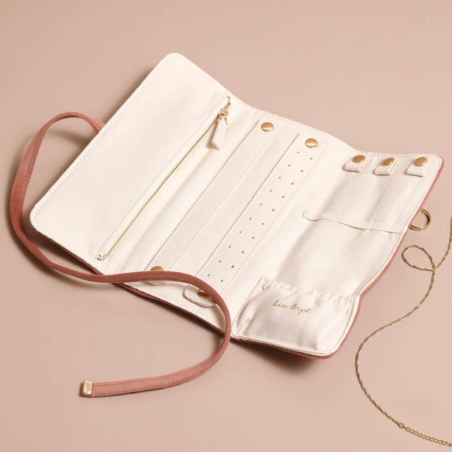 Lisa Angel - Velvet Jewellery Roll - Dusky Pink