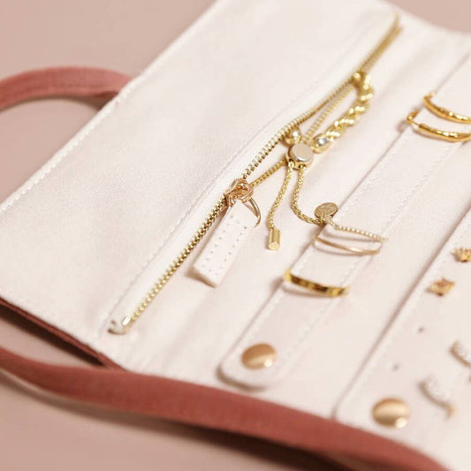 Lisa Angel - Velvet Jewellery Roll - Dusky Pink